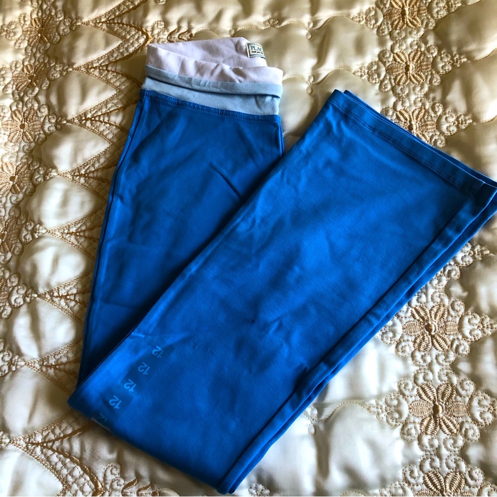 Girls blue Color Block Fold Over Waist Active Pants Flare Leg Workout Leggings